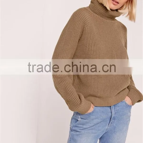 Oversized Drop Shoulder Roll Neck Crop Jumper Knitwear Sweater High Collar Pullover Brown Women Winter Clothings photo-2