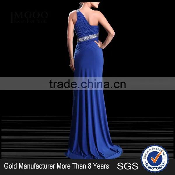 MGOO Cheap Evening Dress OEM Services Navy Blue One Shoulder Crystal Beaded Women Dress Party Cocktail Dress photo-2