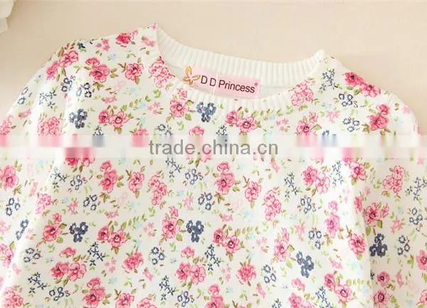 Princess Warm Fashion Pullovers Weave Knitting Pattern Round Neck Cute Flower Print Girls Kid Sweater photo-3