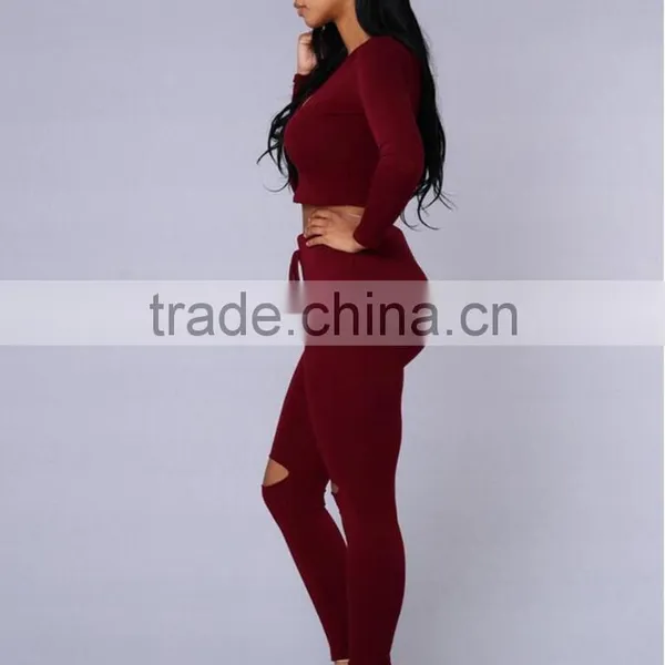 2016 New Women's Hole Crop Top Hoodie Set ,Christmas Sweater ,2Pcs Plain Tracksuit Woman Active Hoodies Sweatshirt Tracksuits photo-6
