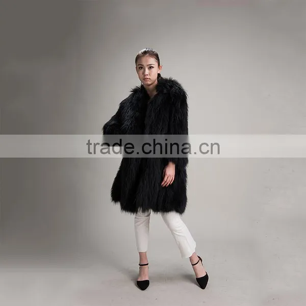 Myfur Wholesale Black Winter Warm Raccoon Fur Hood Knitted Fur Jacket For Women photo-2