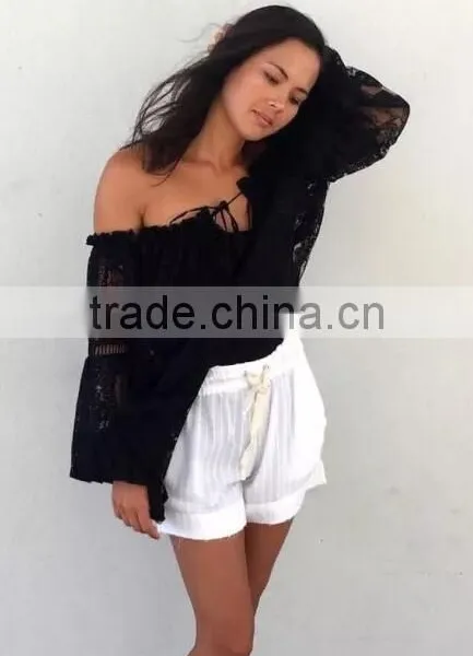 Runwaylover 126 Hot Sale 2017 Ladies Fashion Lace Transparent Chiffon Blouse photo-5