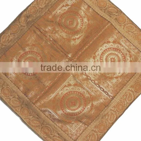 Brocade Floor Seating Cushion Cover - Gold Large Couch Pillow 26" photo-2