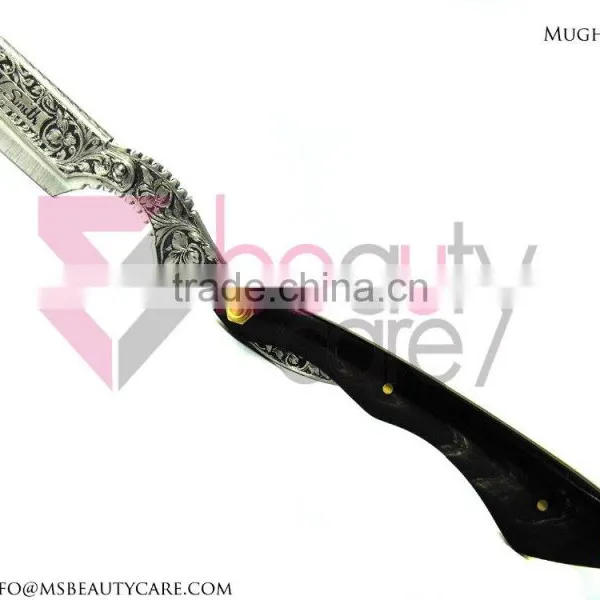 Stainless Steel Barber Razor Hand Engraved With Buffalo Horn photo-4