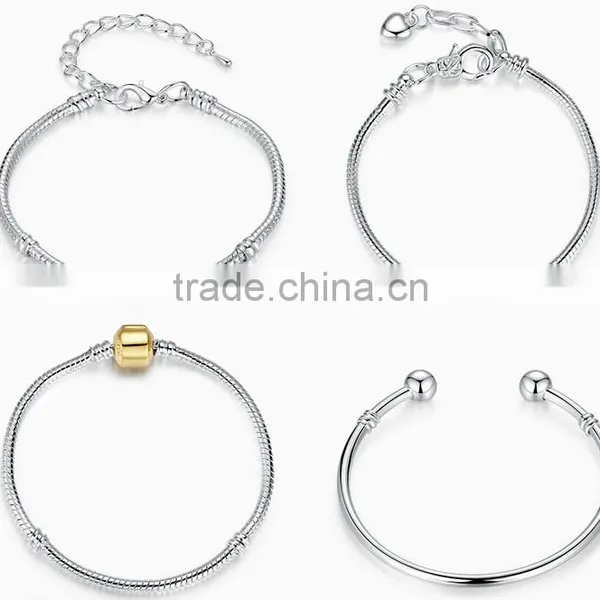 Bracelet Snake Chain Fits Glass or Alloy Beads Fits,Silver Plated Snake Chain Classic Bead Barrel Clasp Bracelet for Beads Charm photo-2