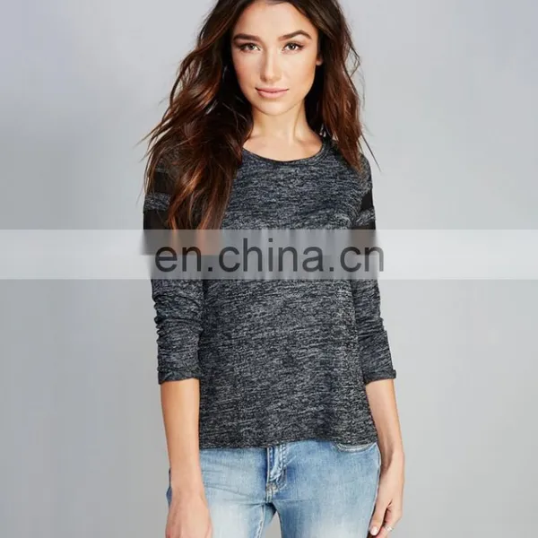 OEM China Supplier 2016 Spring Women Boxy Marled Mesh-Stripe Top