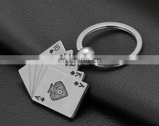 Custom Promotion Gifts Fashion Poker Shape Stainless Metal Keychain photo-3