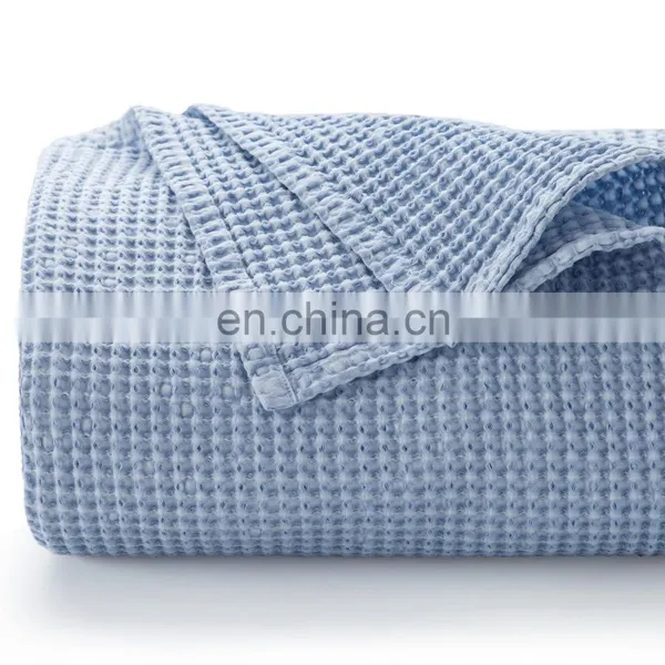 Premium Blue Washable Thick Breathable Cotton Sand Wash Waffle Blanket photo-2