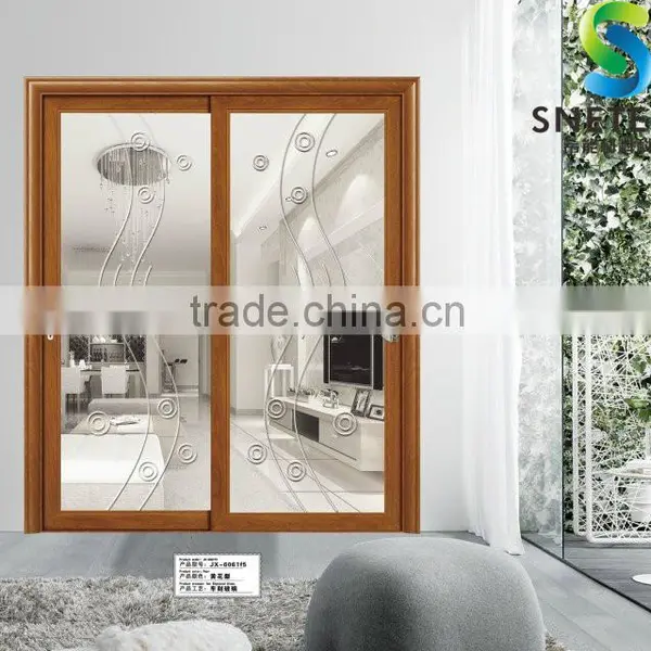 Light Brown Frames Tempered Glass With Curves for Partition Sliding Doors