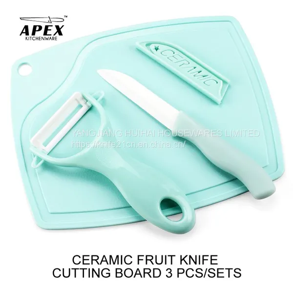 3 Piece Ceramic Fruit Vegetable Knife With Peeler Cutting Board Set photo-3