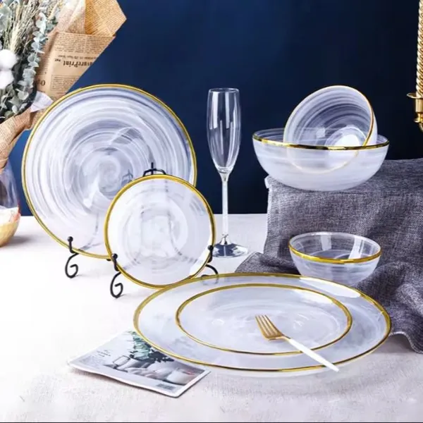 Cloud-like Glass Plate Glass Dishes for Wedding Dinnerware Clear Round Fruit Salad Cake Serving Glass Plate for Hotel Restaurant Dinner Cutlery