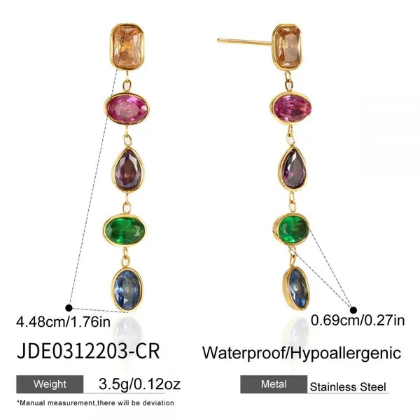 Luxury Long Drop Earrings Gold Plated Stainless Steel Cubic Zirconia Dangle Earrings Elegant Women Jewelry photo-2