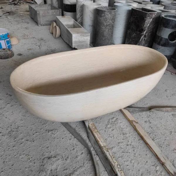 Custom Made Indoor Deep Freestanding Bathtub Modern Fashionable Design Marble Bathroom Oval Bathtubs in Cheap Manufacture Price photo-2