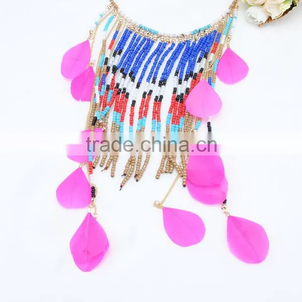 Wholesale New Product Exotic Feather Tassel Necklace Fashion Seed Bead Jewelry photo-3