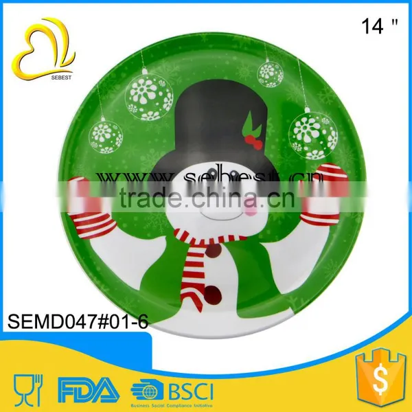Melamine Christmas Tableware Plastic Round Big Food Serving Plate