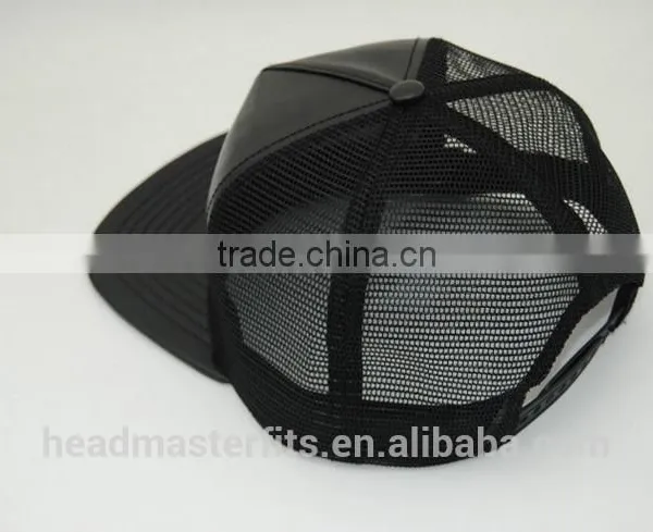 High Quality Black Trucker Cap/pu Blank Plain Mesh Cap photo-3