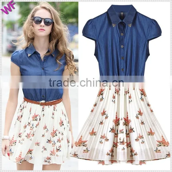 2015 High Fashion Denim Match Chiffon Dresses Chiffion Girls Denim Dress photo-3