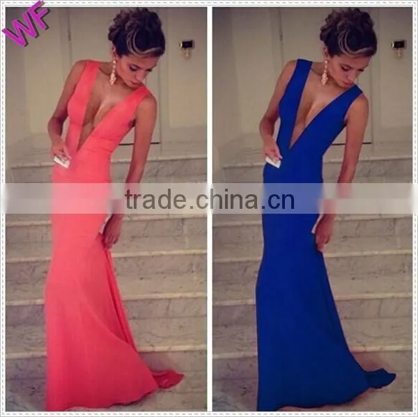 Custom Made Women Deep V Neck Red Long Maxi Dress photo-3