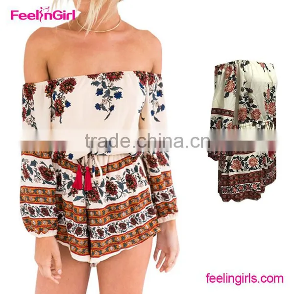 Fashion Bohemia Printed Romper One Shoulder Jumpsuit photo-6