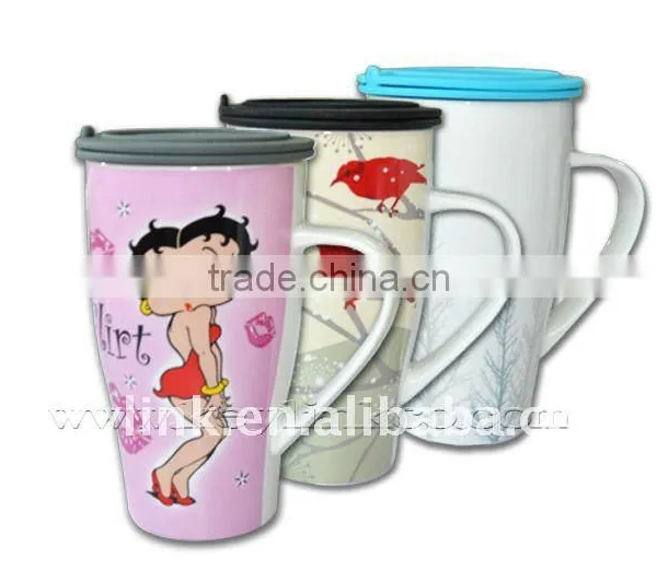 New Bone China Travel Mug With Silcion Coaster and Stainer