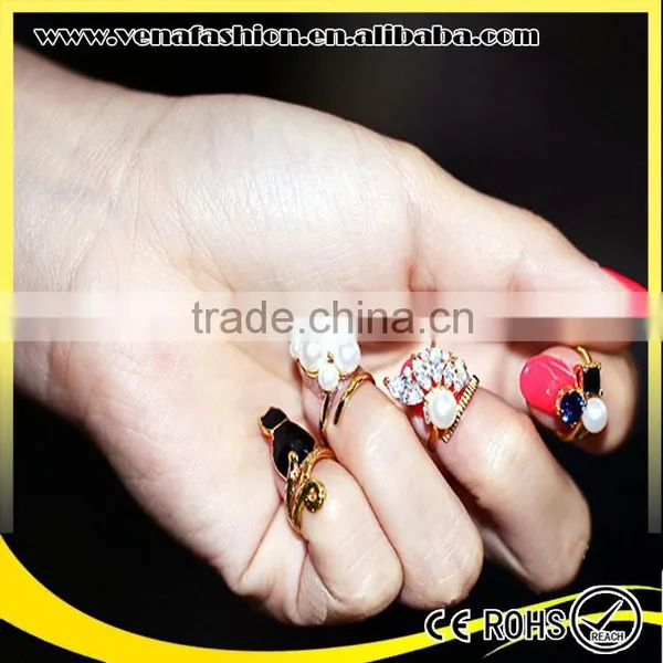 Girls Japan Gemstone Pearl Finger Nail Ring Jewelry photo-2