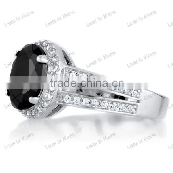 Black 3 Carat Oval CZ Wedding Silver Ring Rhodium Plated photo-2