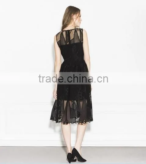 Shanghai Manufacture Latest Design Long Black Dress Sleeveless photo-3