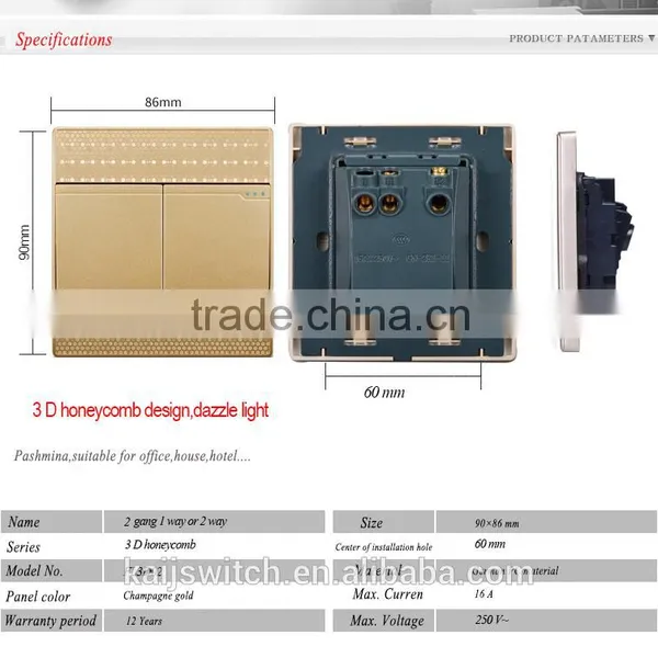 250V 16A Two Gang Thin Electric Wall Switch for Home photo-2