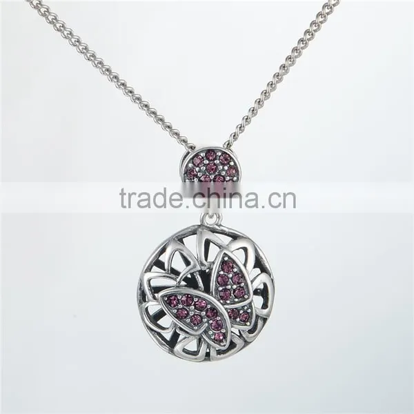 New Fashion Butterfly Round Silver Metal Pendant With Red Crystal photo-3
