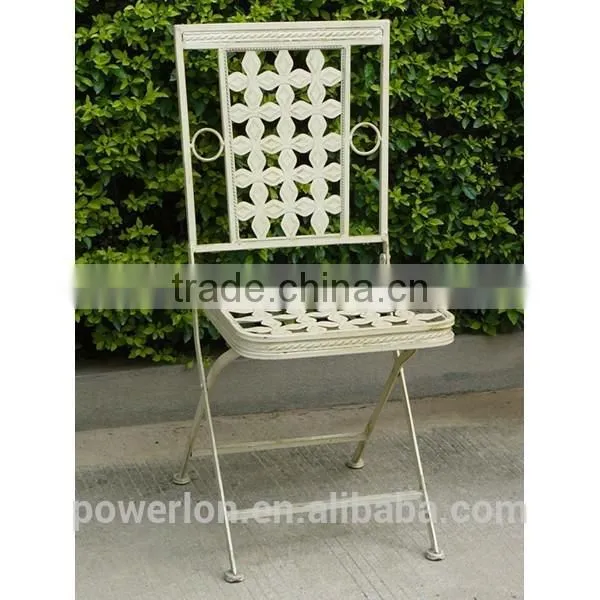 Vintage Cream Color Brush Burgandy Wrought Iron Bistro Set photo-4