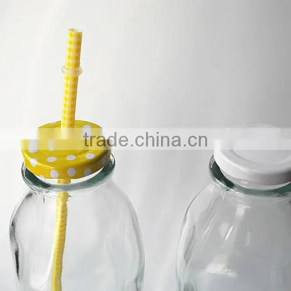 Cow Embossed Circleware Glass Beverage Milk Bottle With Metal Cap photo-2