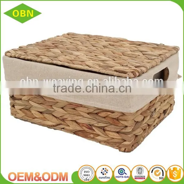 Wholesale Customized Household Handmade Water Hyacinth Basket With Lid for Storage photo-5