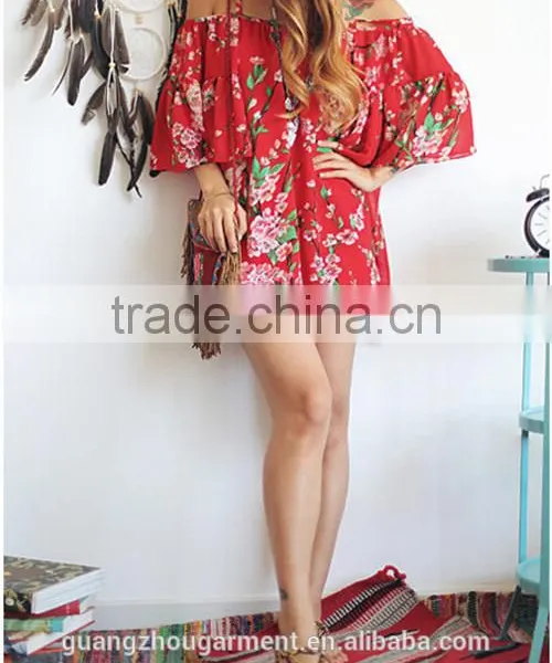 Summer Women Sexy Batwing Sleeve Floral Chiffon Beach Evening Party Short Dress photo-4