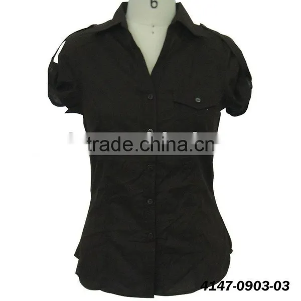 Lady Pocket Casual Blouse Women's Garment