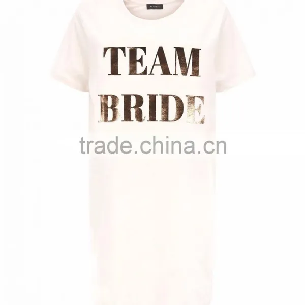 MGOO Customize Pyjamas Pink Metallic Team Bride Nightshirt 100% Cotton Longline Sleepwear Gold Print Logo photo-4