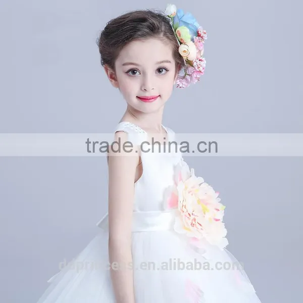 2017 Beads Kids Clothing Models Big Flowers White Lovely Kids Gown Dress photo-4
