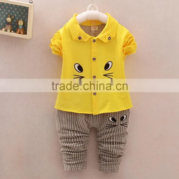 Boy Autumn Outfit New Small Children Long Sleeve Cotton Shirt Two Pieces Set photo-2