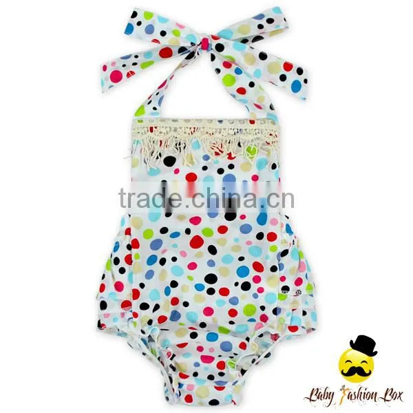 Summer Boutique 100%Cotton Bulk Flower Printed Halter Fringe Infant Newborn Baby Girl Floral Romper Clothes photo-3