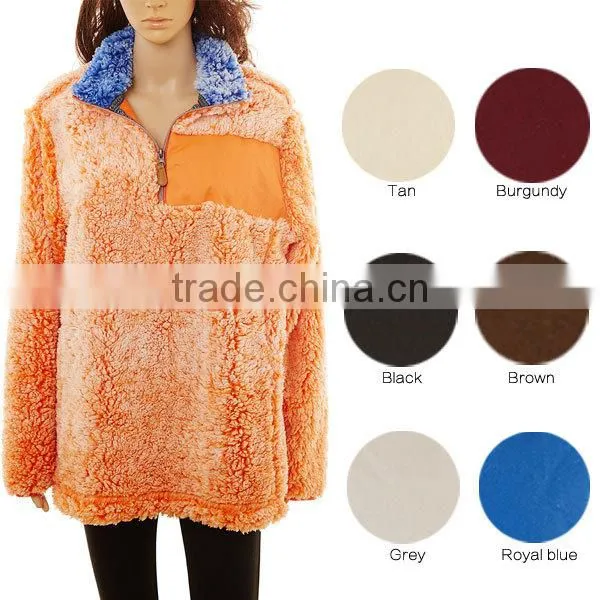 Wholesale High Quality True Grit Women Oversized Monogrammed 1/4 Zip Sherpa Fleece Knitted Sweater Pullover photo-5
