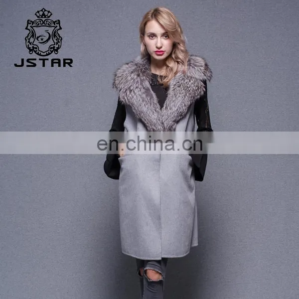 Lamb Fur Collar Female Fashion Double Side Cashmere Coat photo-2