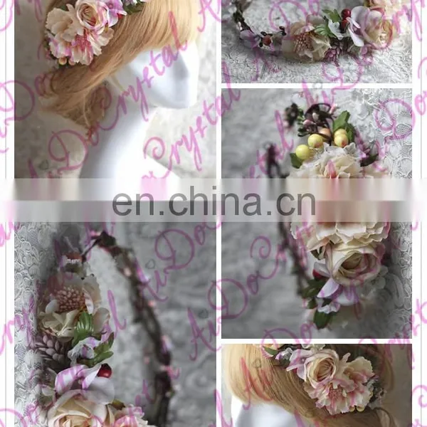 Aidocrystal Fashion Artificial Flower Crown, Wedding Bridal Fascinators, Women Hair Accessories photo-4