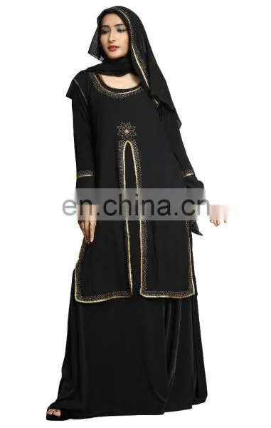 Women's Anarkali Umbrella Style Long Abaya Burkha With Attached Chiffon Jacket ( Long Flairs Abhaya Burqas 2017) photo-4