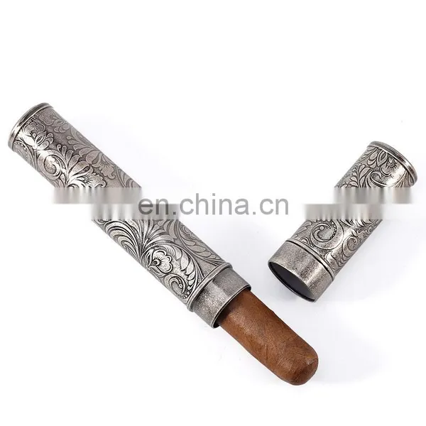 80g Antique Silver Brass Metal Embossed Flower Pattern Customized Logo Travel Cigar Tube photo-5