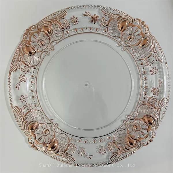 Luxury 13 Inch Round Rose Gold Bronzing Flower Plastic Charger Plate For Wedding Party photo-5