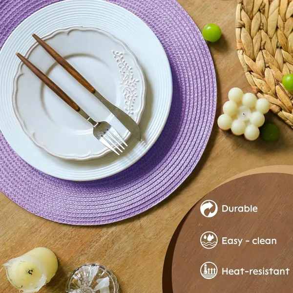 Purple 4 Table Mats for Dining Kitchen Tables Decorations Natural Woven Heat Resistant Place Mats 15 Inch Trivets for Hot Pots and Pans photo-3