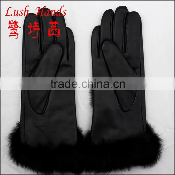 Fashion Lady Sheepskin Leather Gloves With Fox Fur photo-2