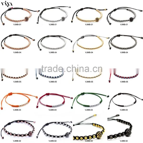 ADJUSTABLE ROPE LEATHER BRACELET MACRAME MICRO PAVE BEADS JEWELRY MULTI DESIGN WITH CHINA KNOT 10MM 8MM 6MM BEADS photo-2