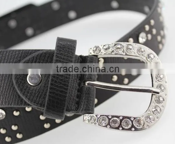 Women's Classical Metal and Rhinestone Studded 33Mm Belt Leather With Shiny Rhinestone Buckle photo-6