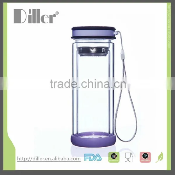 Double Wall Borosilicate Glass Water Bottle PP Material With Strainer photo-4