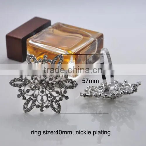 (M0466) 100pcs/lot Elegant Wedding Flower Rhinestone Napkin Rings,face Size:57mm ,with 40mm Ring ,silver Plating